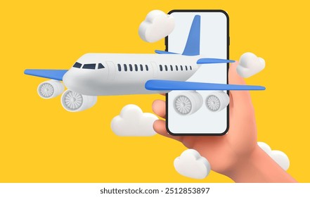 El avión está flotando lejos del pin de ubicación y la nube. Diseño de Anuncio para hacer publicidad sobre el turismo. Concepto de transporte de viaje