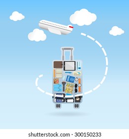 airplane fly around the luggage shape traveling concept -Vector