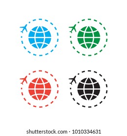 Airplane fly around the planet earth. Simple flat design. Vector. Illustration.