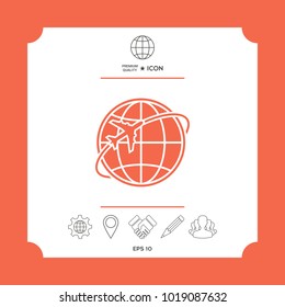 Airplane fly around the planet Earth logo icon