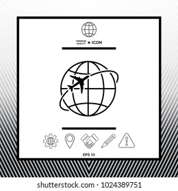 Airplane fly around the planet Earth logo icon