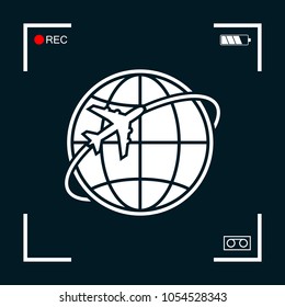 Airplane fly around the planet Earth logo