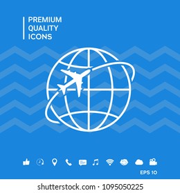 Airplane fly around the planet Earth logo icon