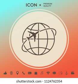 Airplane fly around the planet Earth logo icon