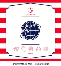 Airplane fly around the planet Earth logo