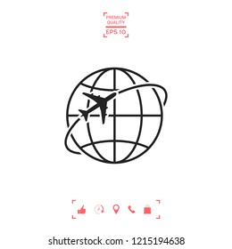 Airplane fly around the planet Earth logo icon