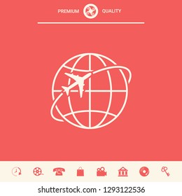 Airplane fly around the planet Earth logo icon