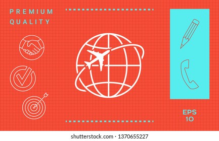 Airplane fly around the planet Earth logo icon