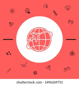 Airplane fly around the planet Earth logo