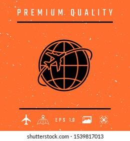 Airplane fly around the planet Earth logo
