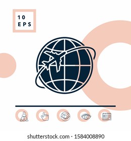 Airplane fly around the planet Earth logo