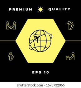 Airplane fly around the planet Earth logo icon