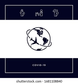 Airplane fly around the planet Earth logo icon