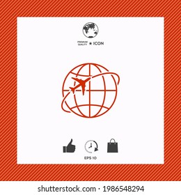 Airplane fly around the planet Earth logo icon. Element for your design.