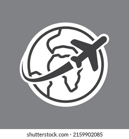 Airplane Fly Around The Planet Earth, Sticker, Icon.
