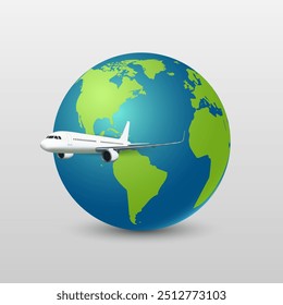 Airplane fly around the planet Earth, vector illustration