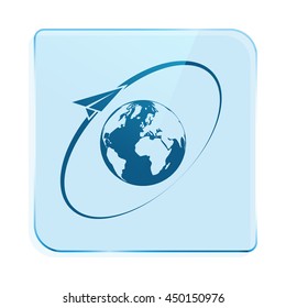 Airplane fly around the planet Earth. Logo.