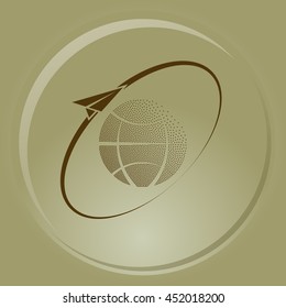Airplane fly around the planet Earth. Logo.