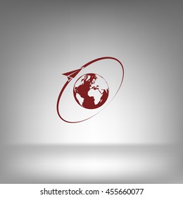 Airplane fly around the planet Earth. Logo.
