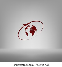 Airplane fly around the planet Earth. Logo.