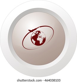 Airplane fly around the planet Earth. Logo.