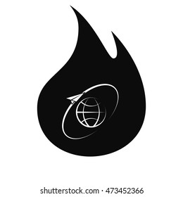 Airplane fly around the planet Earth. Logo.