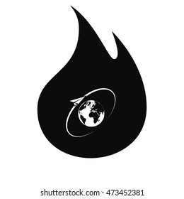 Airplane fly around the planet Earth. Logo.