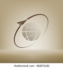 Airplane fly around the planet Earth. Logo.