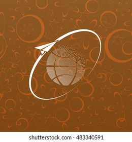 Airplane fly around the planet Earth. Logo.