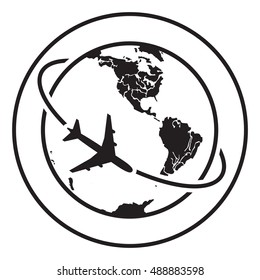 Airplane fly around the planet Earth. Logo