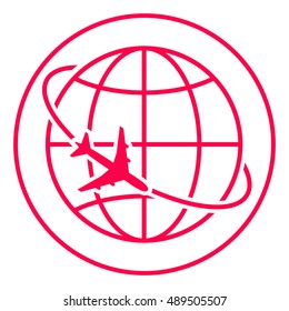 Airplane fly around the planet Earth logo icon