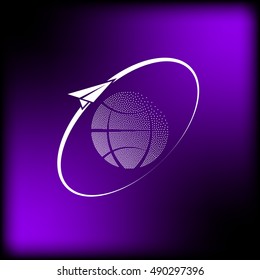 Airplane fly around the planet Earth. Logo.