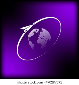 Airplane fly around the planet Earth. Logo.