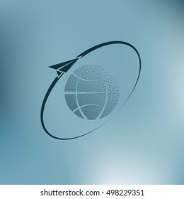 Airplane fly around the planet Earth. Logo.