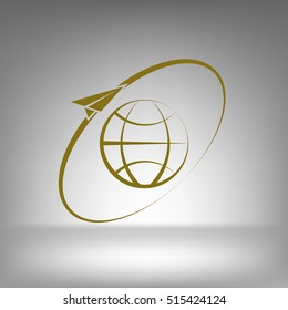 Airplane fly around the planet Earth. Logo.