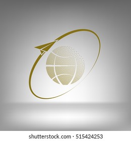 Airplane fly around the planet Earth. Logo.