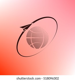 Airplane fly around the planet Earth. Logo.