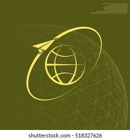 Airplane fly around the planet Earth. Logo.