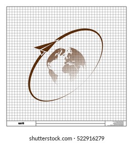 Airplane fly around the planet Earth. Logo.