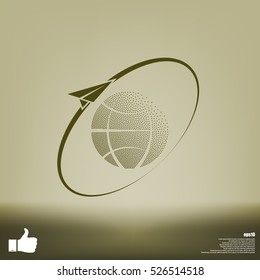 Airplane fly around the planet Earth. Logo.
