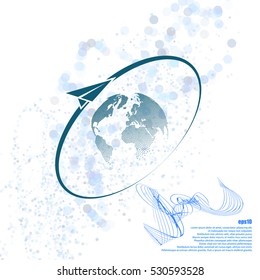 Airplane fly around the planet Earth. Logo.