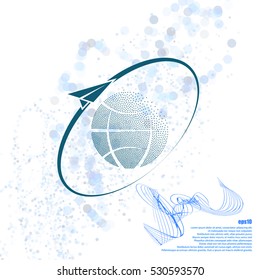 Airplane fly around the planet Earth. Logo.