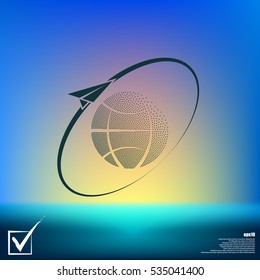 Airplane fly around the planet Earth. Logo.