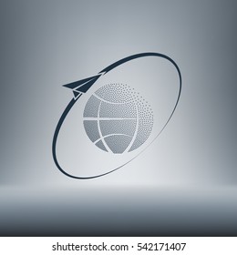 Airplane fly around the planet Earth. Logo.