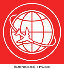 Airplane fly around the planet Earth logo