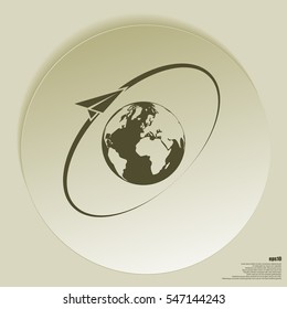 Airplane fly around the planet Earth. Logo.