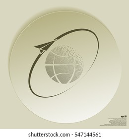 Airplane fly around the planet Earth. Logo.