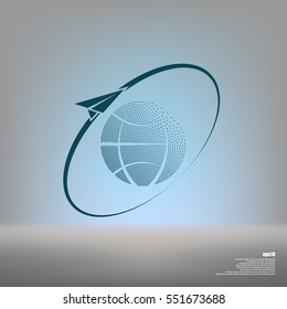 Airplane fly around the planet Earth. Logo.