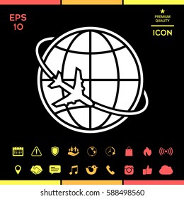Airplane fly around the planet Earth logo