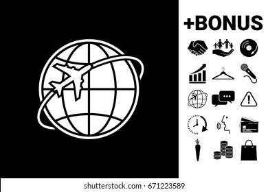 Airplane fly around the planet Earth logo